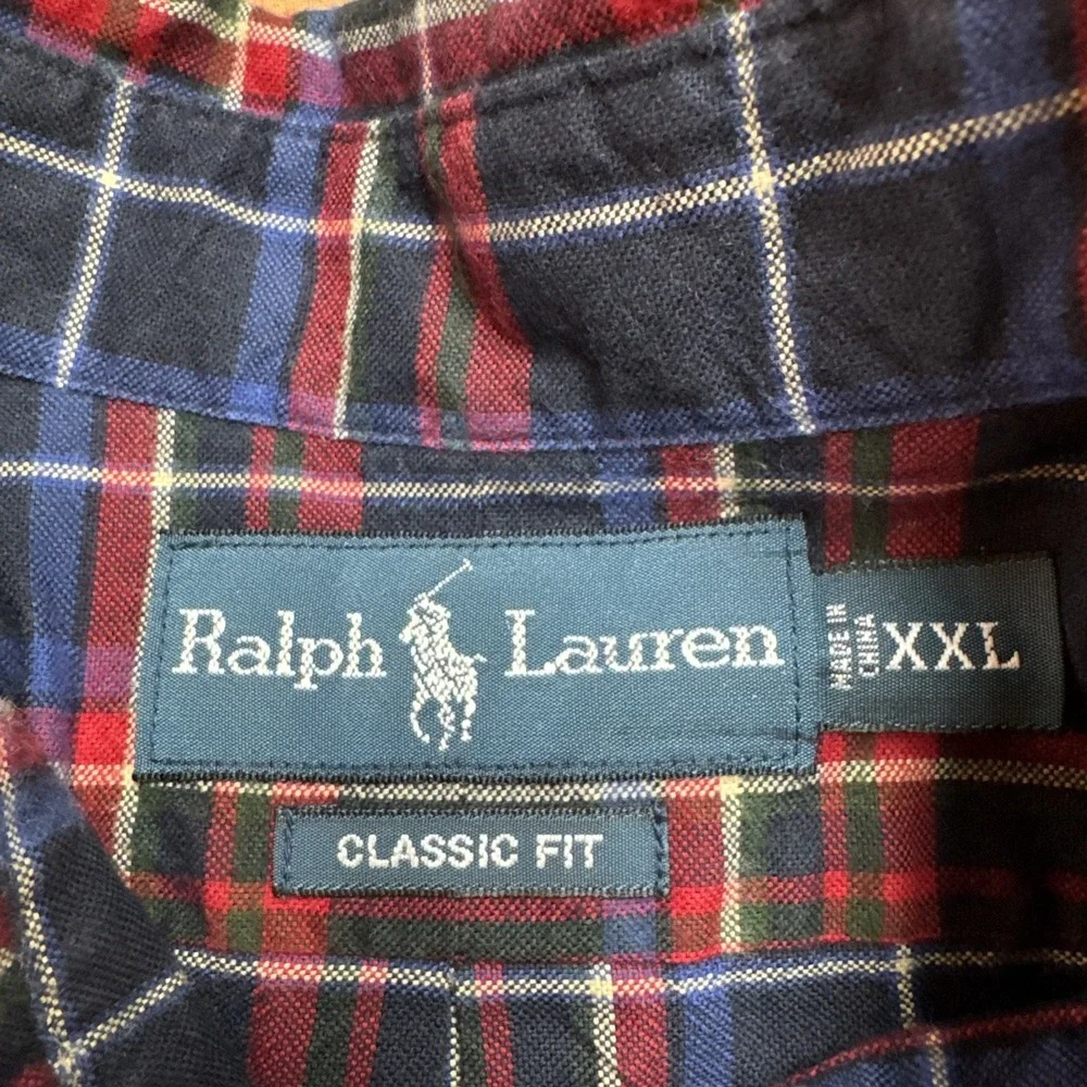 Polo Ralph Lauren Mens XXL Classic Fit Red Blue Plaid Cotton Flannel Button Down